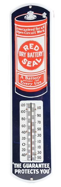 RED SEAL BATTERY PORCELAIN ADVERTISING THERMOMETER. 