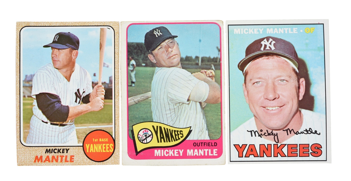LOT OF 3: 1960S TOPPS MICKEY MANTLE BASEBALL CARDS.