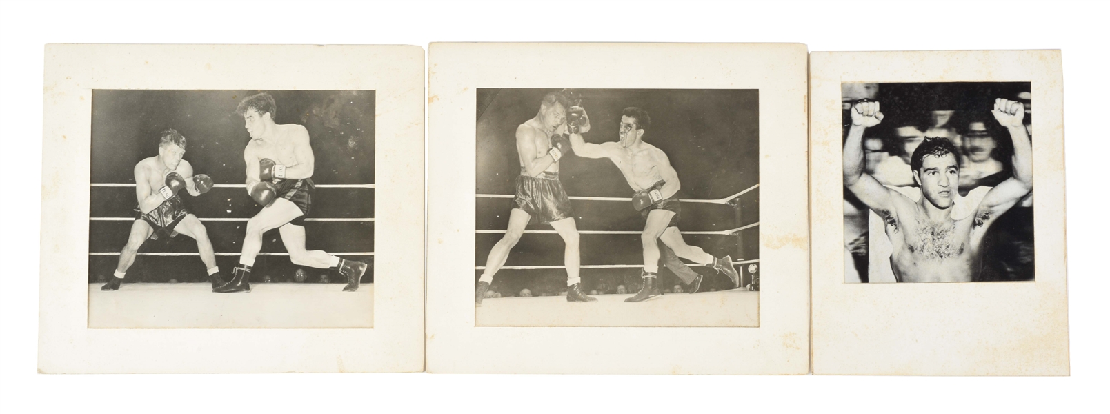 LOT OF 3: VINTAGE MATTED BOXING PHOTOGRAPHS.
