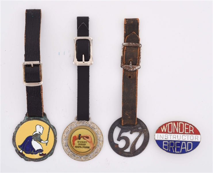 LOT OF 4: ASSORTED ADVERTISING KEY FOBS & PIN FROM OLD DUTCH, MARTIN SENOUR, WONDER & HEINZ. 