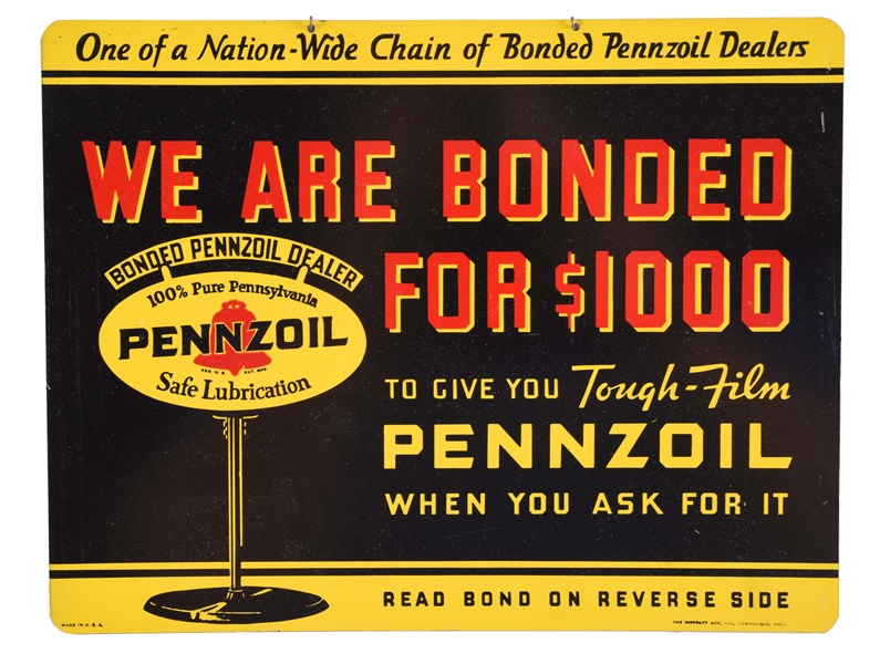 PENNZOIL MOTOR OIL NOS TIN SIGN WITH SHIPPING BOX. 