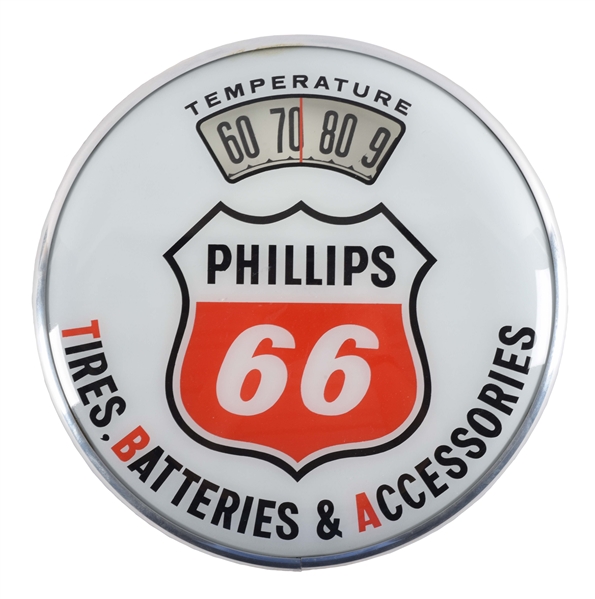 PHILLIPS 66 TIRES BATTERIES & ACCESSORIES GLASS FACE THERMOMETER. 