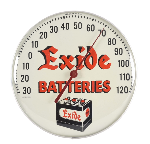 EXIDE BATTERIES GLASS FACE THERMOMETER.