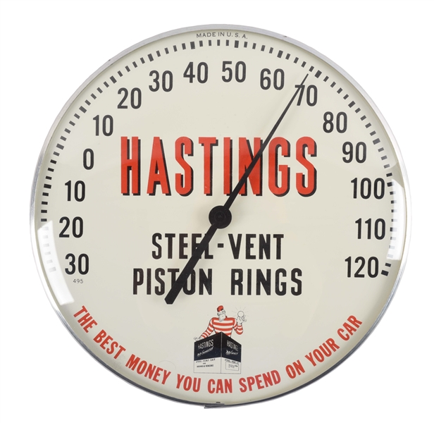 HASTINGS PISTON RINGS GLASS FACE THERMOMETER.