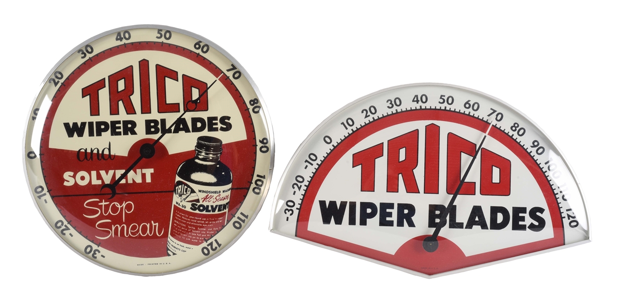 LOT OF 2: TRICO WIPER BLADES GLASS FACE THERMOMETERS.