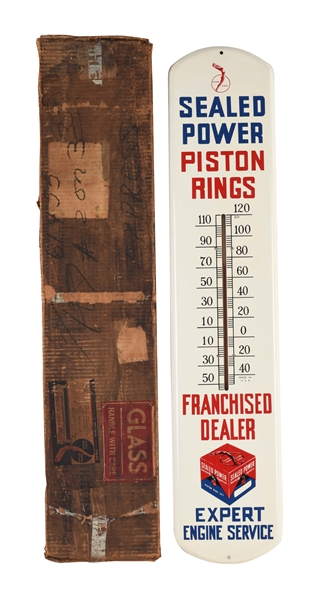 SEALED POWER PISTON RINGS TIN THERMOMETER WITH ORIGINAL BOX. 
