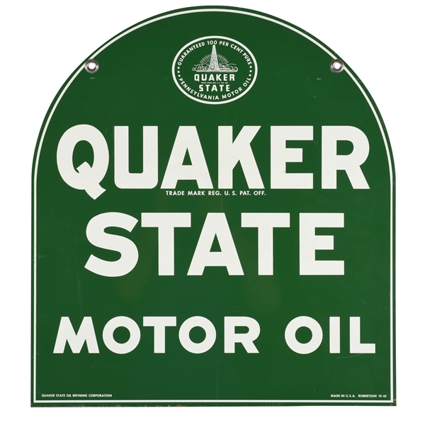 QUAKER STATE MOTOR OIL TIN TOMBSTONE SIGN. 