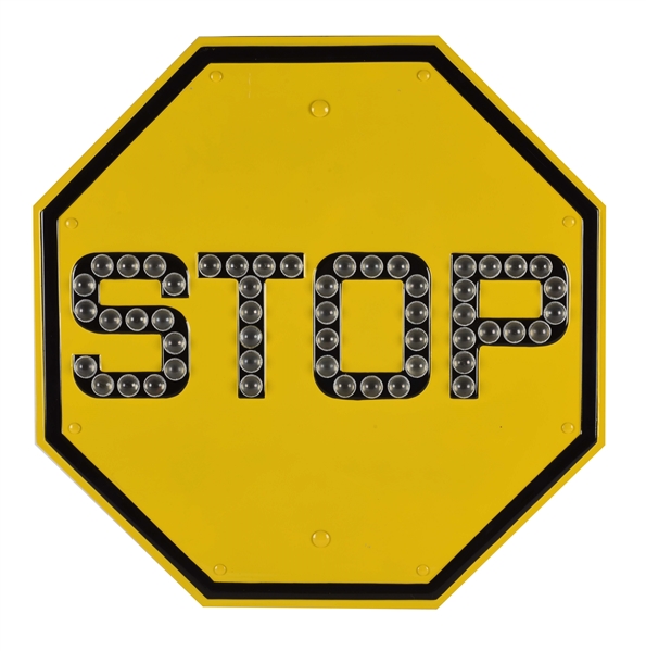 EMBOSSED STEEL STOP SIGN WITH CAT EYE GLASS REFLECTORS.  