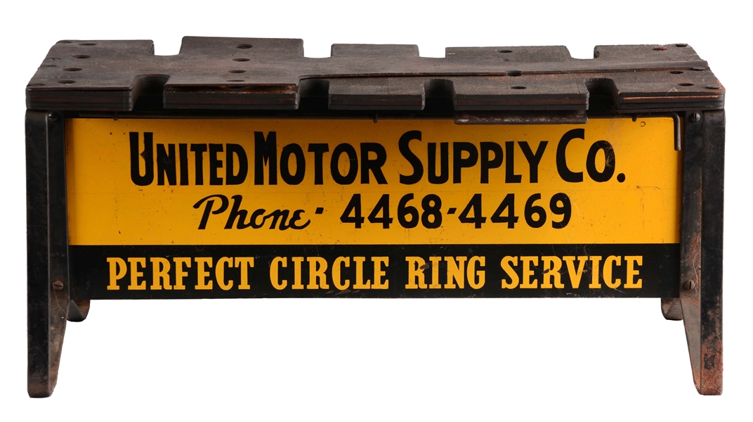 UNTIED MOTOR SUPPLY CO & PERFECT CIRCLE PISTON RINGS STORE DISPLAY RACK.