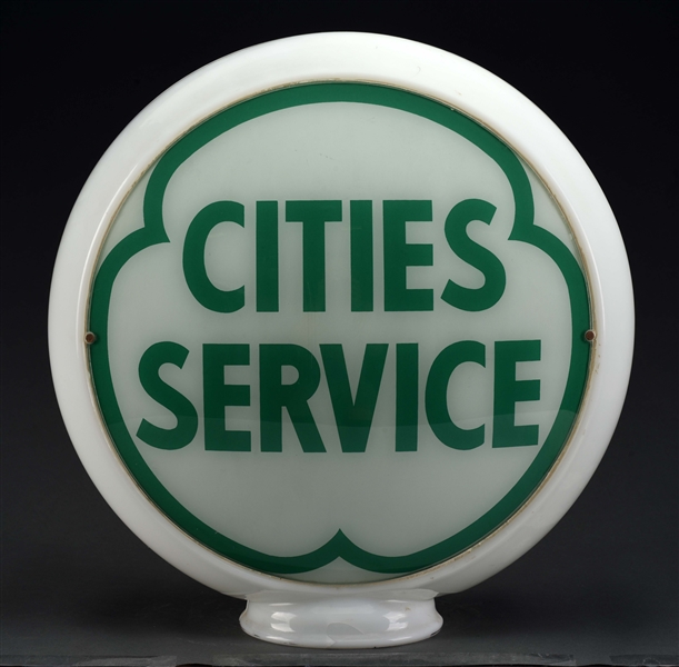 CITIES SERVICE COMPLETE 13-1/2" GLOBE ON MILK GLASS BODY.