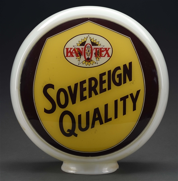KANOTEX SOVEREIGN QUALITY COMPLETE 13-1/2" GLOBE ON WIDE MILK GLASS BODY.