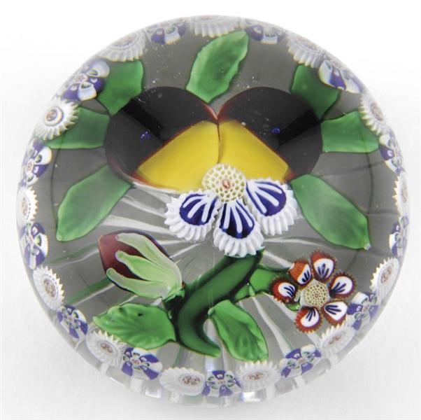 BACCARAT GARLANDED PANSY BOUQUET PAPERWEIGHT                                                                                                                                                            