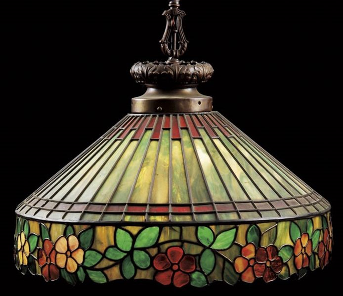 PAIR LEADED GLASS HANGING LAMPS                                                                                                                                                                         