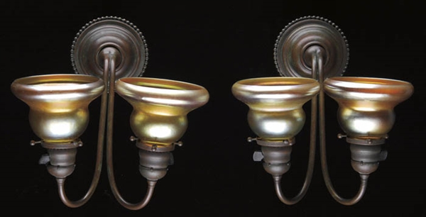 PAIR OF TIFFANY TWO ARM SCONCES                                                                                                                                                                         