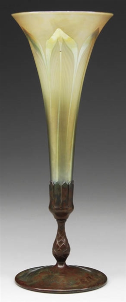 TIFFANY PULLED FEATHER TRUMPET VASE & HOLDER                                                                                                                                                            