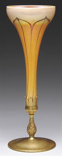TIFFANY PULLED FEATHER VASE IN BRONZE FOOT                                                                                                                                                              