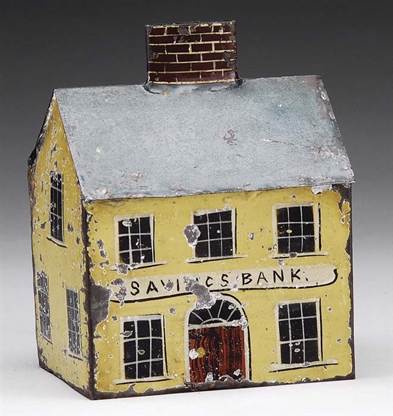 HAND PAINTED AMERICAN TIN HOUSE BANK                                                                                                                                                                    
