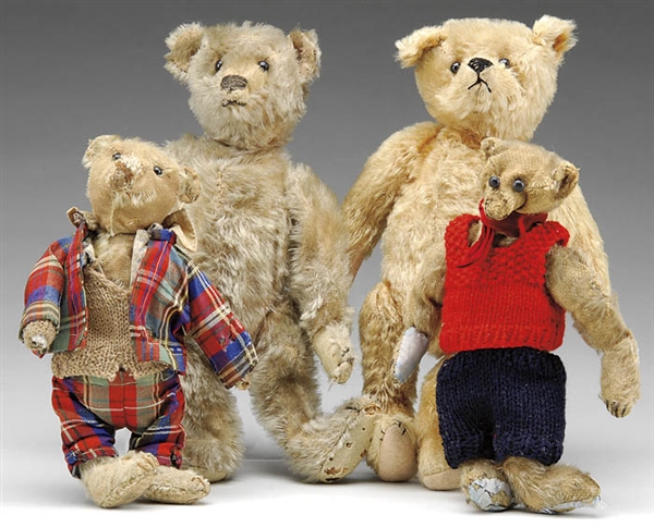 FOUR WELL LOVED TEDDY BEARS                                                                                                                                                                             