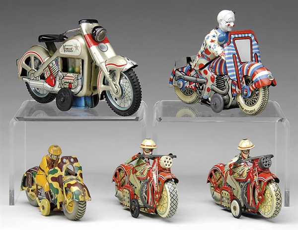 LOT OF 5 TIN MOTORCYCLES                                                                                                                                                                                