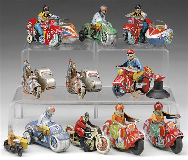 LOT OF 11 TIN MOTORCYCLES                                                                                                                                                                               