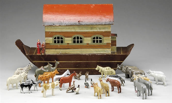 WOODEN NOAHS ARK W/ ANIMALS                                                                                                                                                                            