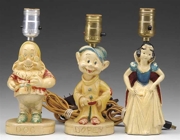 THREE SNOW WHITE CHARACTER LAMPS                                                                                                                                                                        