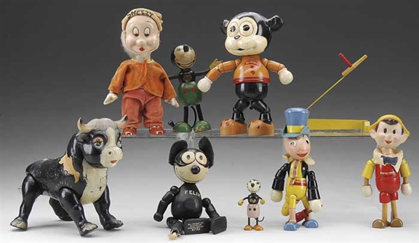 ELEVEN WOOD JOINTED CHARACTER TOYS                                                                                                                                                                      