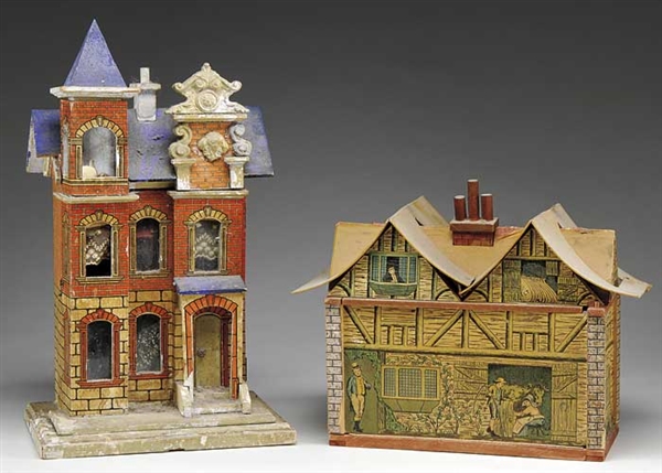 TWO EARLY PAPER LITHO DOLL HOUSES                                                                                                                                                                       