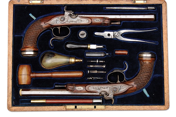 CASED PAIR OF FRENCH PERC PISTOLS W/ACC                                                                                                                                                                 