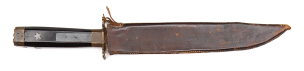 MID 19TH CENT BOWIE KNIFE W/ PEWTER INLAID HANDLE                                                                                                                                                       