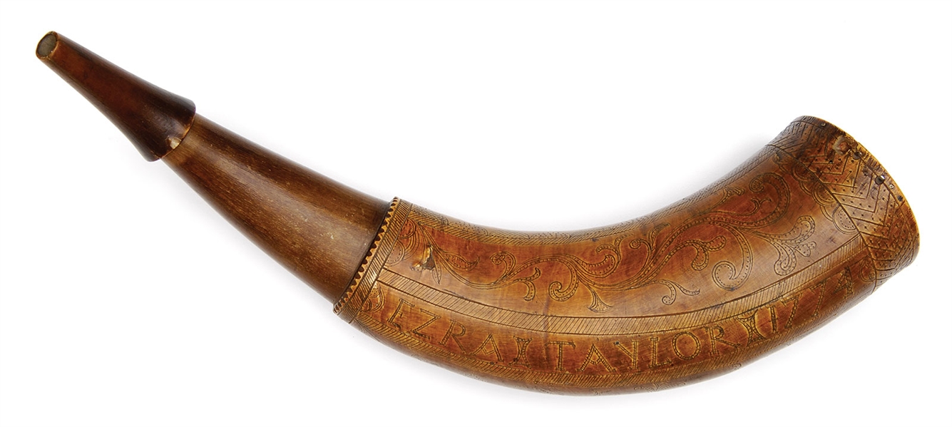 EZRA TAYLOR 1774 REV WAR HORN W/ PROV                                                                                                                                                                   