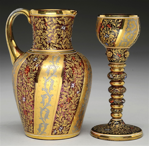 MOSER DECORATED PITCHER & CHALICE                                                                                                                                                                       