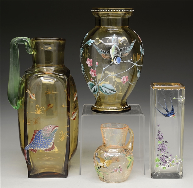FOUR MOSER DECORATED VASES                                                                                                                                                                              