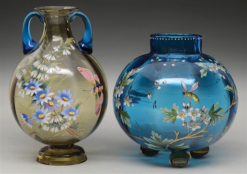 TWO MOSER DECORATED VASES                                                                                                                                                                               