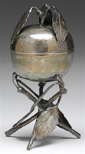 COVERED SILVER APPLE FORM BOWL                                                                                                                                                                          
