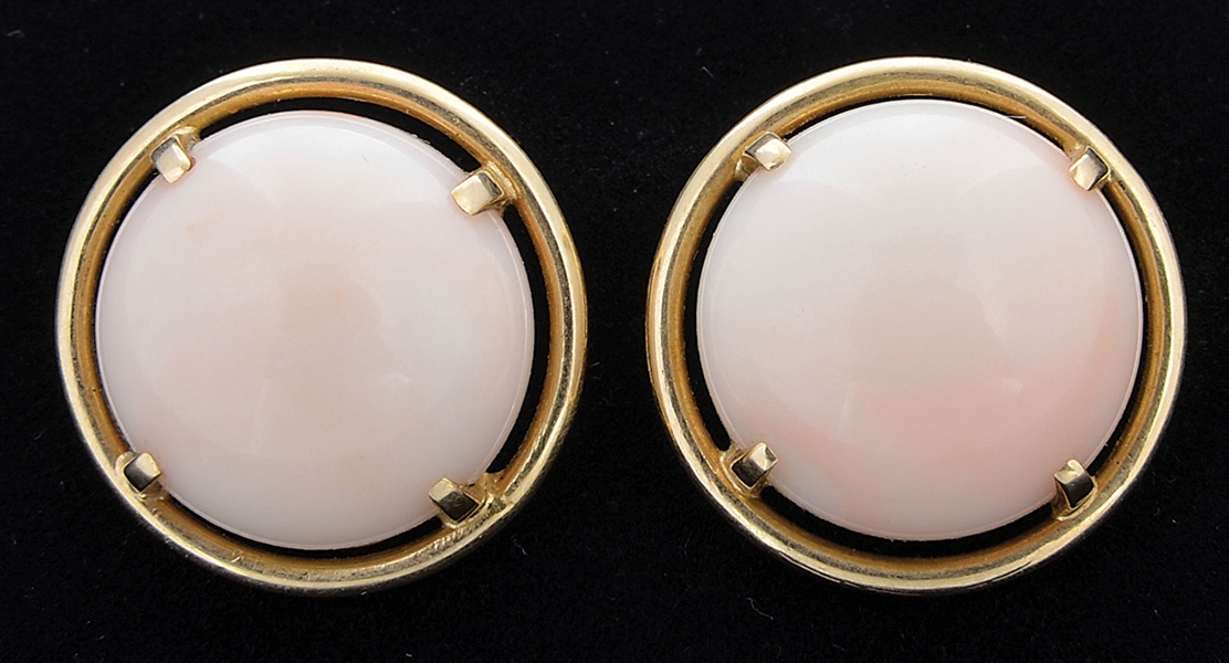 14KT YELLOW GOLD & CORAL EARCLIPS                                                                                                                                                                       