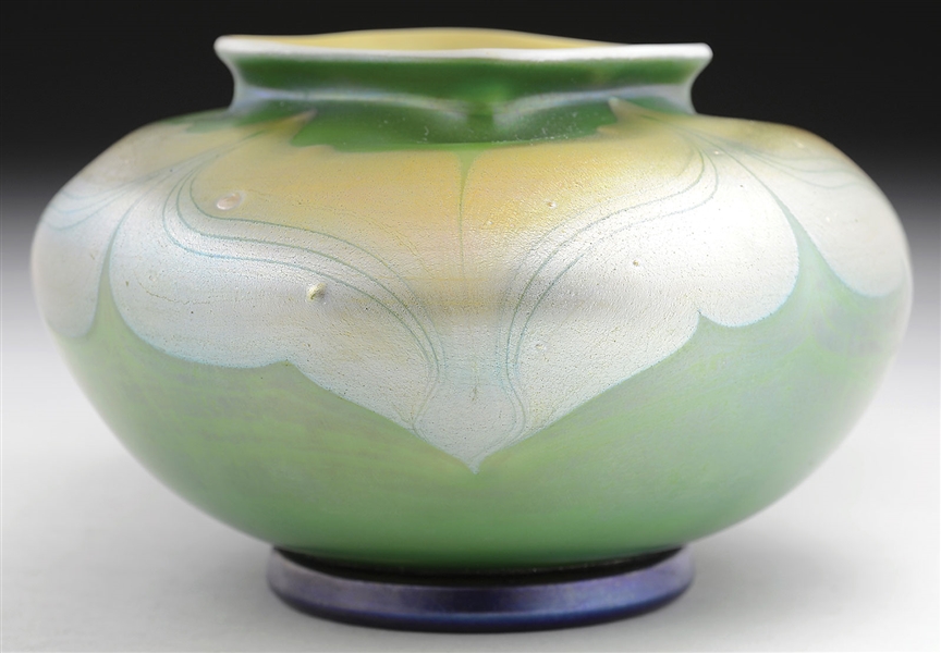 TIFFANY GREEN FAVRILE DECORATED VASE                                                                                                                                                                    