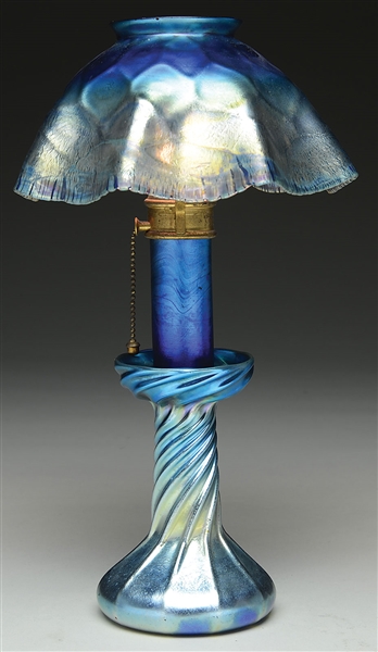 TIFFANY STUDIOS BLUE CANDLE LAMP                                                                                                                                                                        