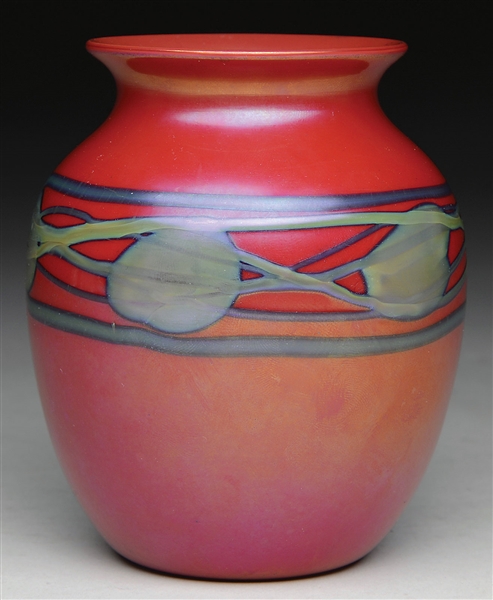 TIFFANY RED DECORATED VASE                                                                                                                                                                              