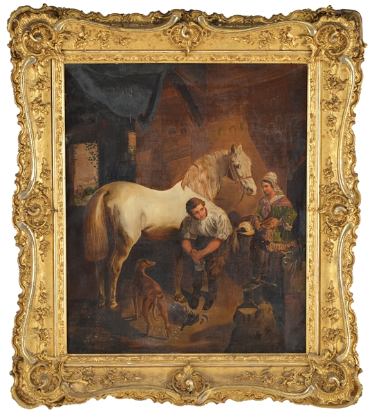 19TH C. OOC BLACKSMITH WITH HORSE                                                                                                                                                                       