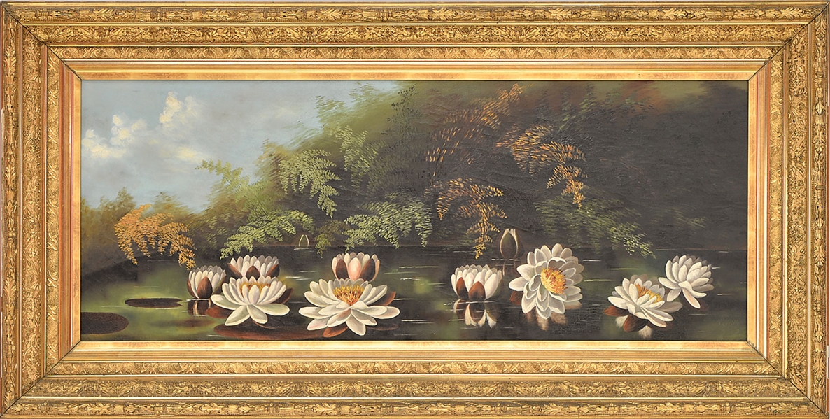 OOC VICTORIAN PAINTING OF WATER LILLIES                                                                                                                                                                 