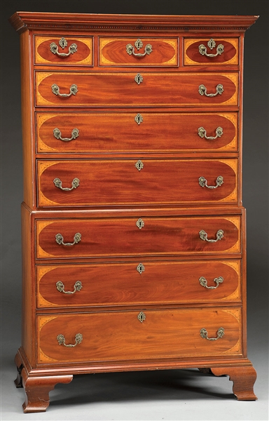 GEORGIAN INLAID MAHOGANY CHEST ON CHEST                                                                                                                                                                 