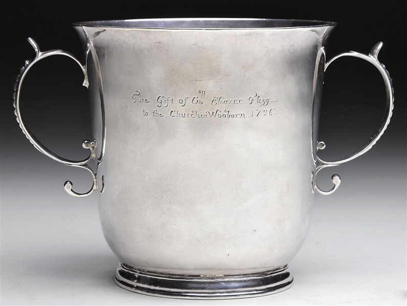 EARLY AMERICAN TWO HANDLED SILVER CUP                                                                                                                                                                   