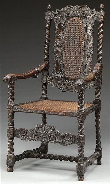 CARVED JACOBEAN STYLE ARMCHAIR                                                                                                                                                                          