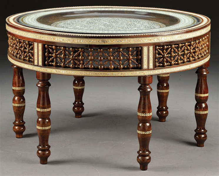 MICRO MOSAIC ROSEWOOD, ABALONE, & IVORY TEA TABLE                                                                                                                                                       