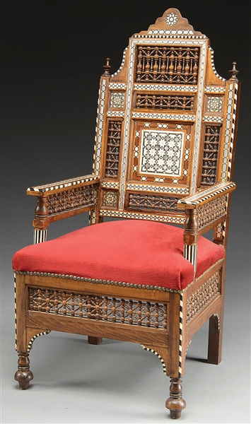 INLAID & CARVED ARMCHAIR                                                                                                                                                                                