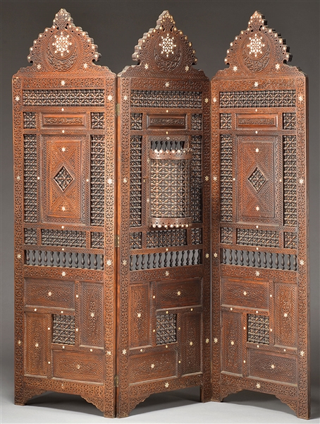 FINE CARVED HARDWOOD DRESSING SCREEN                                                                                                                                                                    