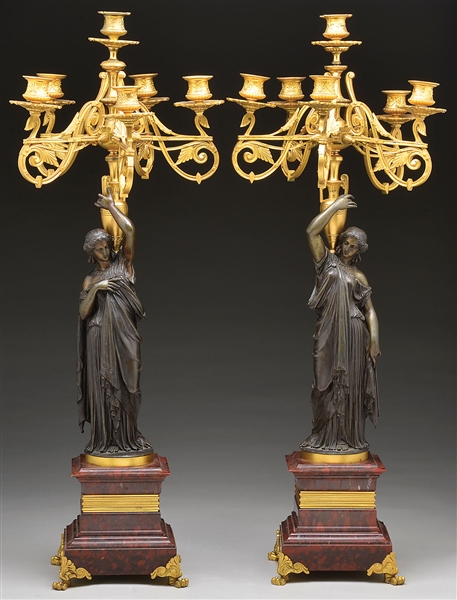 PR OF BRONZE FIGURAL CANDLEABRAS                                                                                                                                                                        