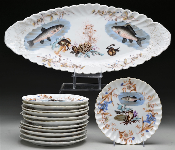 LIMOGES 13 PC HAND PAINTED FISH SET                                                                                                                                                                     