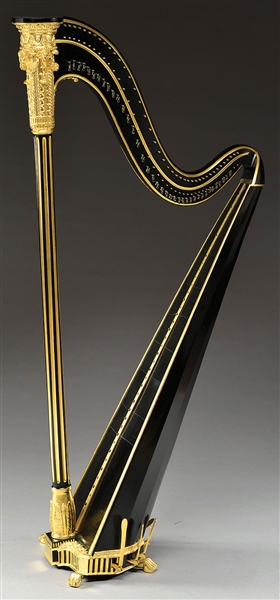 CLASSICAL EBONY & ROSEWOOD GILT DECORATED HARP                                                                                                                                                          